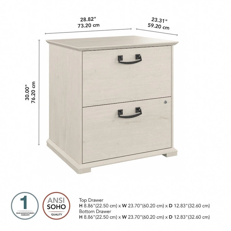 Classeur latéral de ferme, 2 tiroirs, Chêne blanc lin / Gris bois flotté, Utilisateur unique