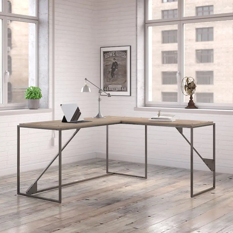 Bureau d'angle industriel en forme de L de 62 W