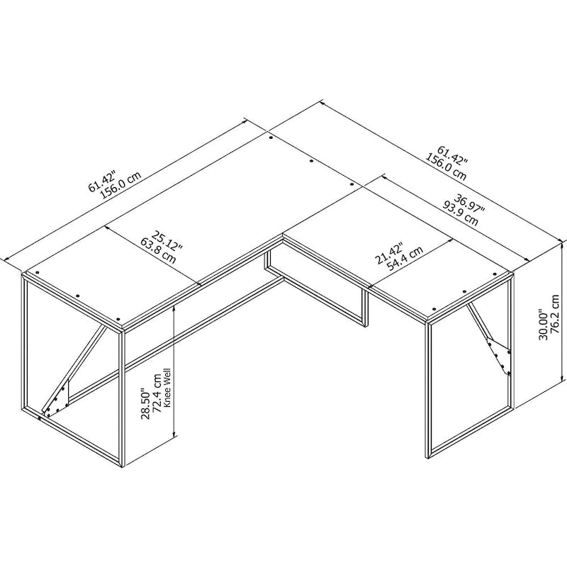 Bureau d'angle industriel en forme de L de 62 W
