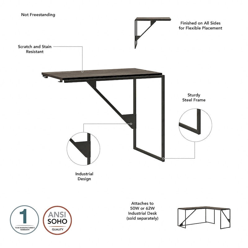 Bureau d'angle industriel en forme de L de 62 W