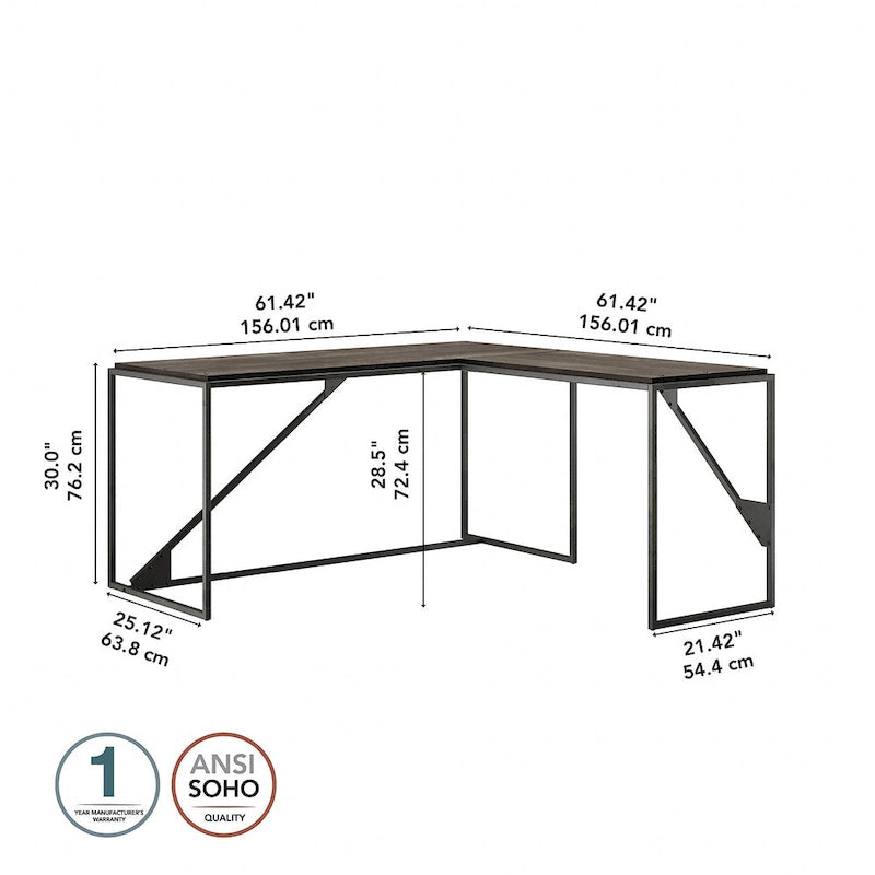Bureau d'angle industriel en forme de L de 62 W