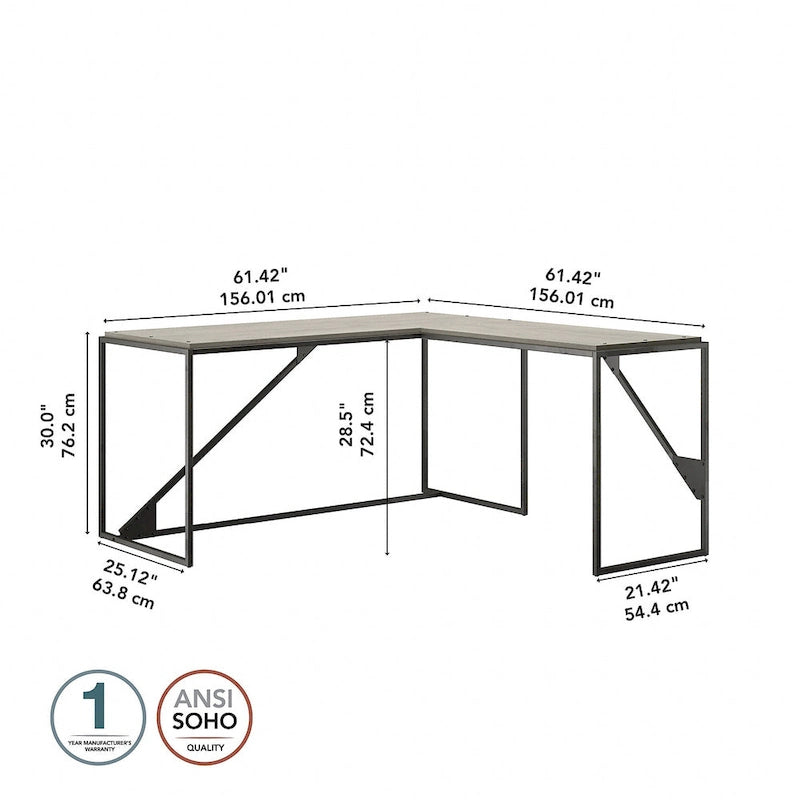 Bureau d'angle industriel en forme de L de 62 W