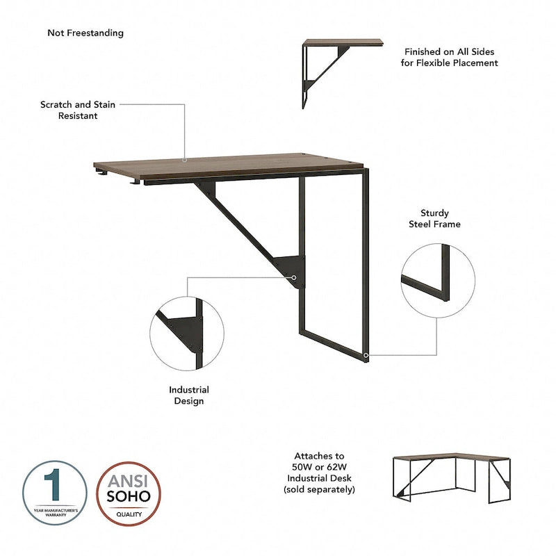 Bureau d'angle industriel en forme de L de 62 W