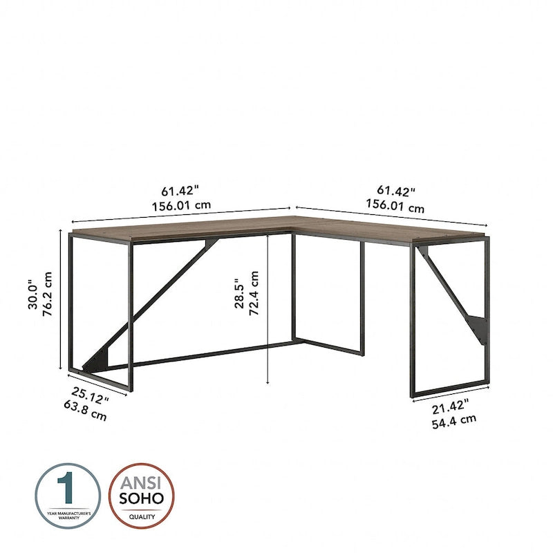 Bureau d'angle industriel en forme de L de 62 W