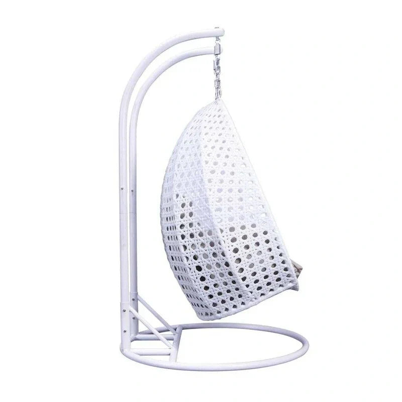 LeisureMod Fauteuil suspendu œuf 2 places avec support - Balançoire / hamac de patio en rotin osier pour extérieur/intérieur avec coussins