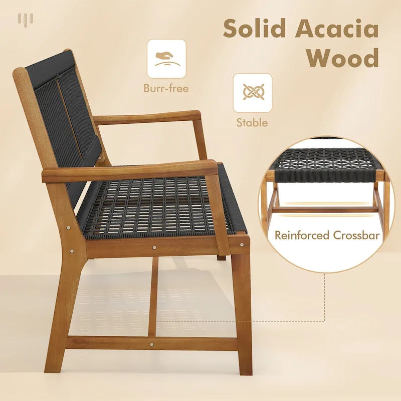 Chaises de salle à manger Gymax Patio 4 pièces en bois d'acacia Tressage de corde tout temps