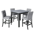 Ensemble de salle à manger 5 pièces hauteur comptoir, ensemble de table à manger en bois avec table rectangulaire et 4 chaises hautes rembourrées