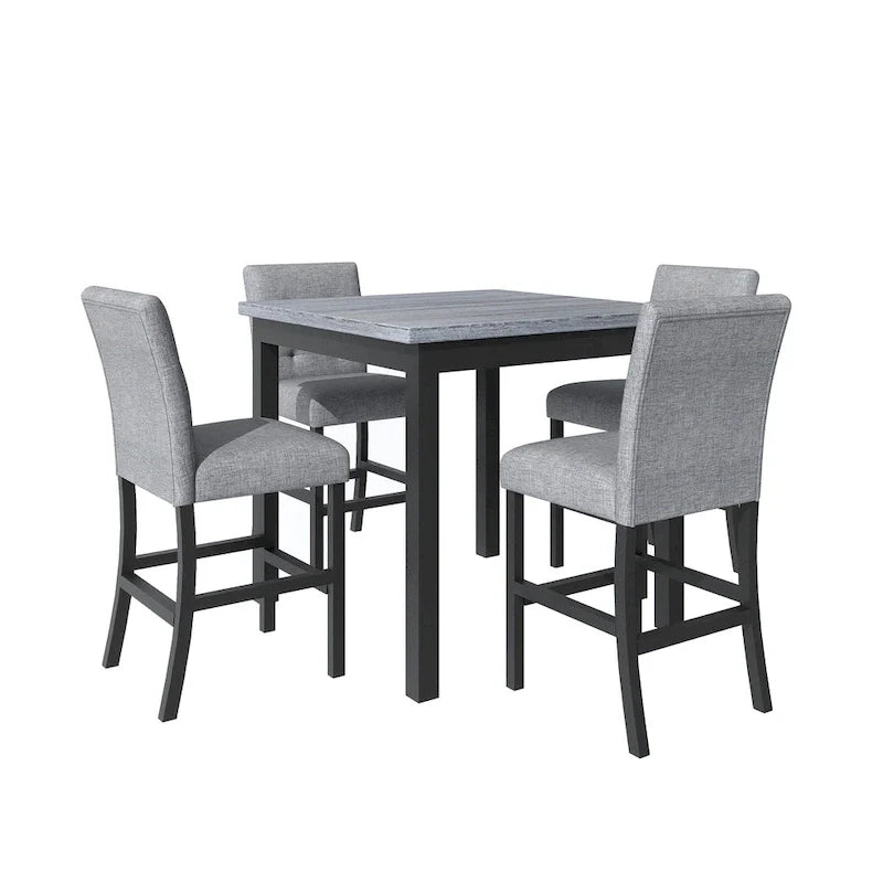 Ensemble de salle à manger 5 pièces hauteur comptoir, ensemble de table à manger en bois avec table rectangulaire et 4 chaises hautes rembourrées