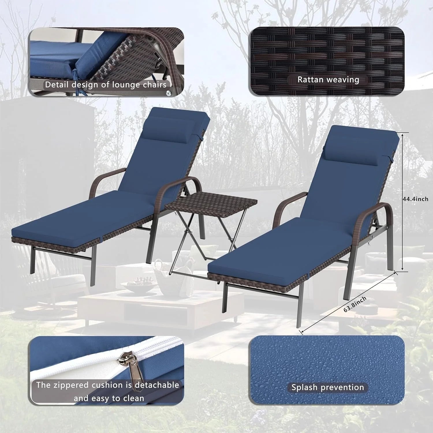 Ensemble de 3 chaises longues d'extérieur Kullavik