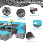 Ensemble de salle à manger Costway 7 pièces en rotin pour terrasse, canapé sectionnel et pouf - Voir détails