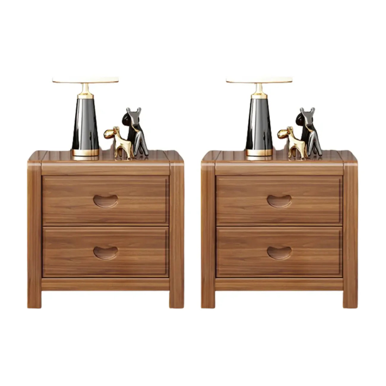 Petite Table de Chevet en Bois Marron Noyer Traditionnel à 2 Tiroirs