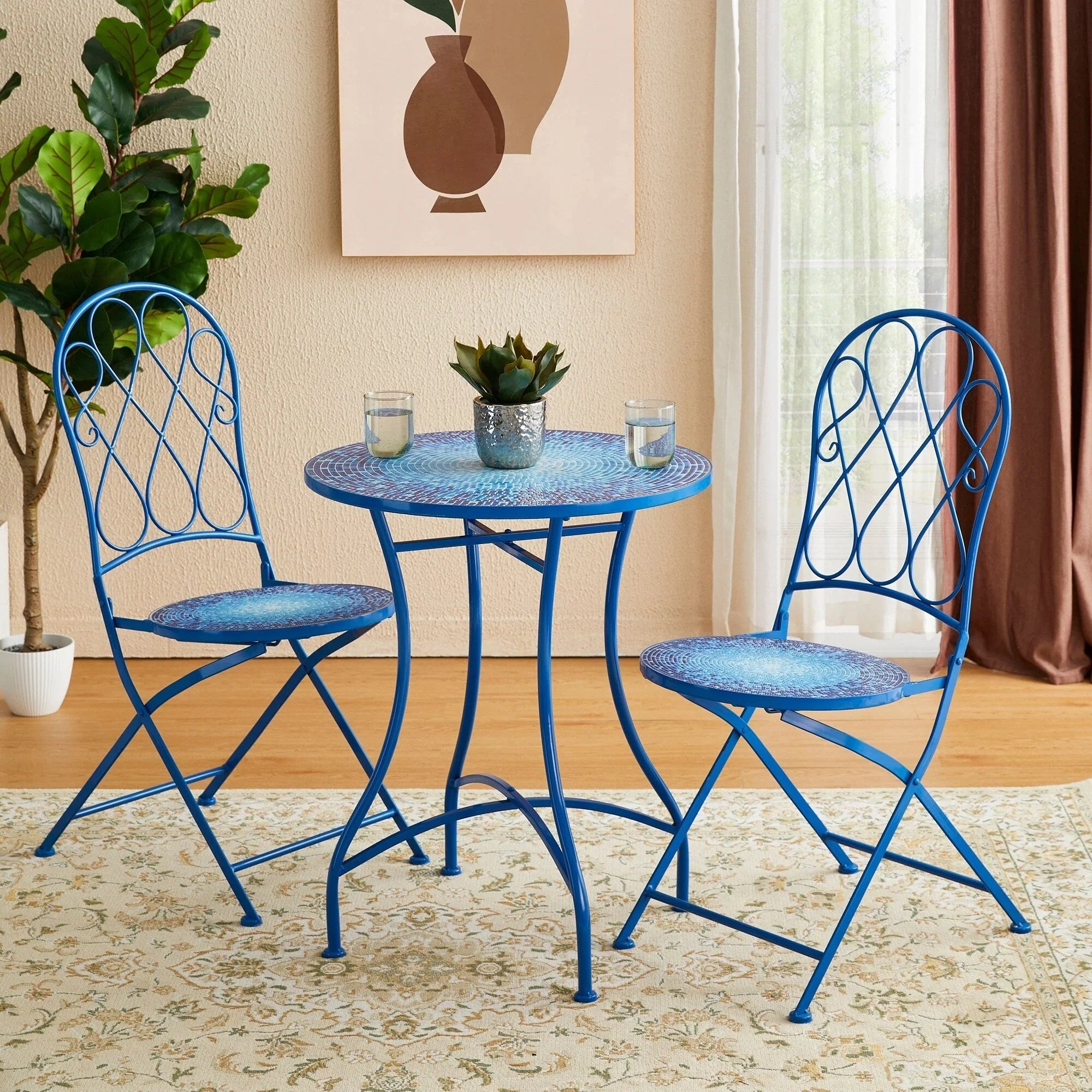 Ensemble bistrot pliant en métal Glitzhome pour extérieur, 3 pièces, table et chaises de patio