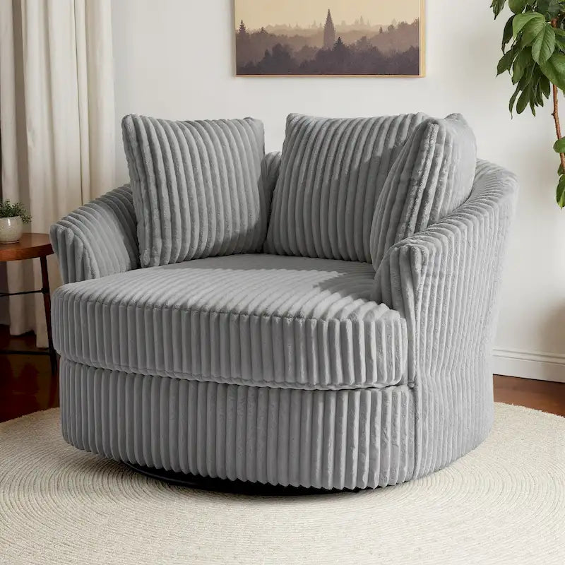 Fauteuil pivotant rond surdimensionné en velours côtelé avec accoudoirs encastrés 43 W