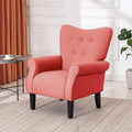 Fauteuil d'appoint moderne Erommy, fauteuil à dossier haut, canapé simple en tissu rembourré avec boutons et pieds en bois pour salon