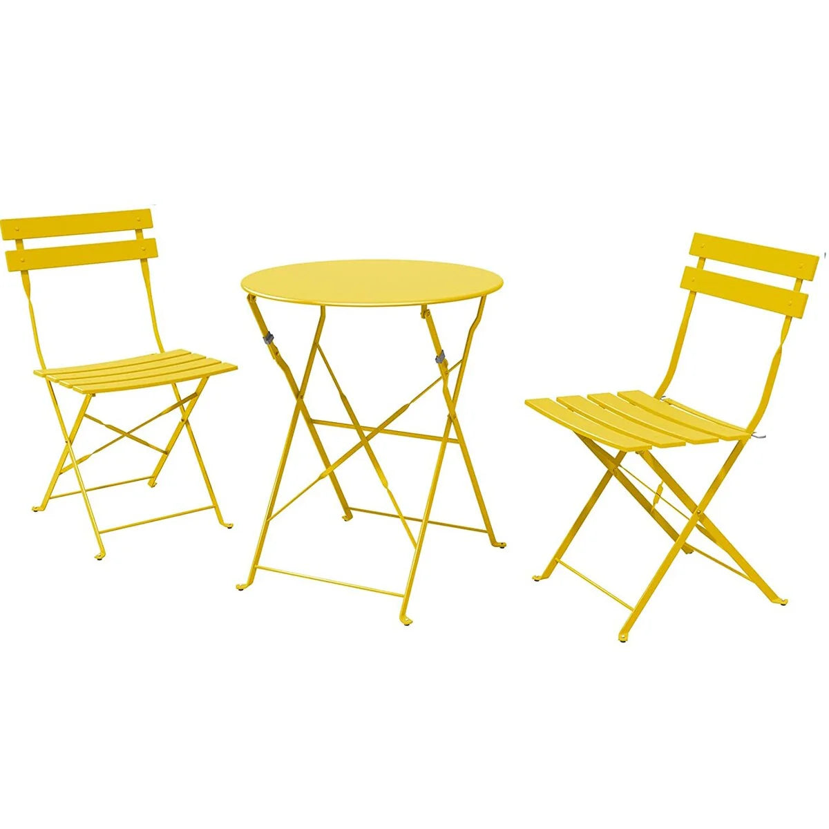 Ensemble bistrot pliant en métal 3 pièces, salon de conversation intérieur/extérieur résistant aux intempéries pour patio, cour, jardin