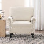 Fauteuil moderne rembourré avec clous décoratifs et pieds en bois
