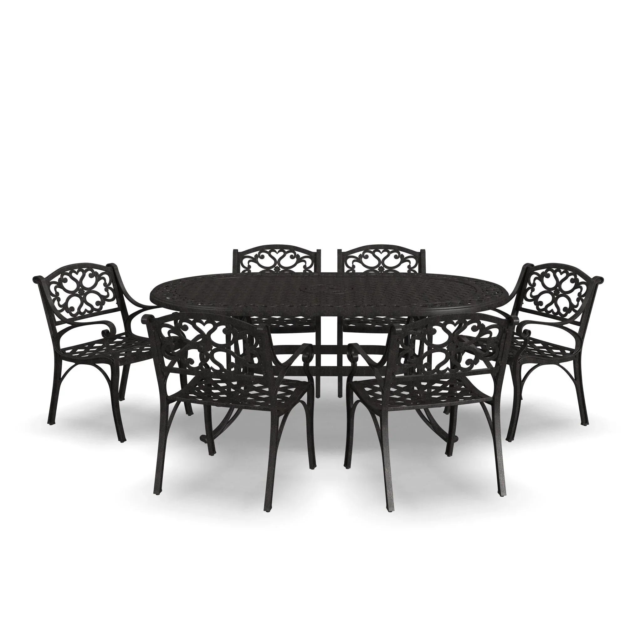 Ensemble de salle à manger d'extérieur 7 pièces en aluminium bronze Sanibel avec table à manger ovale de 72 et six fauteuils par Homestyles