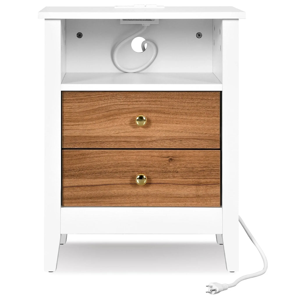 Tables de chevet (lot de 2) avec station de charge, table d'appoint avec 2 tiroirs, ports USB et prises, pour chambre à coucher