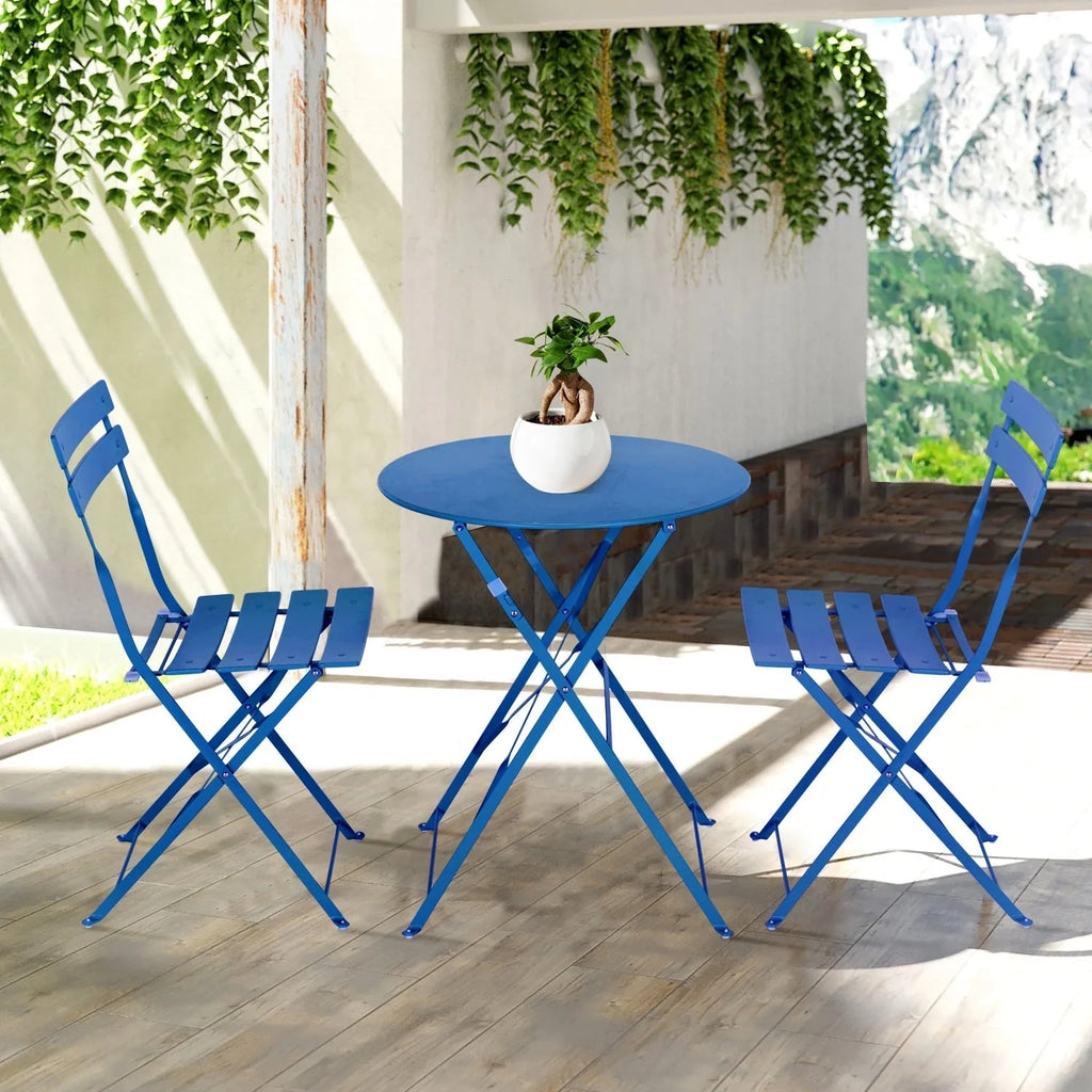 Ensemble bistrot pliant en métal 3 pièces, salon de conversation intérieur/extérieur résistant aux intempéries pour patio, cour, jardin