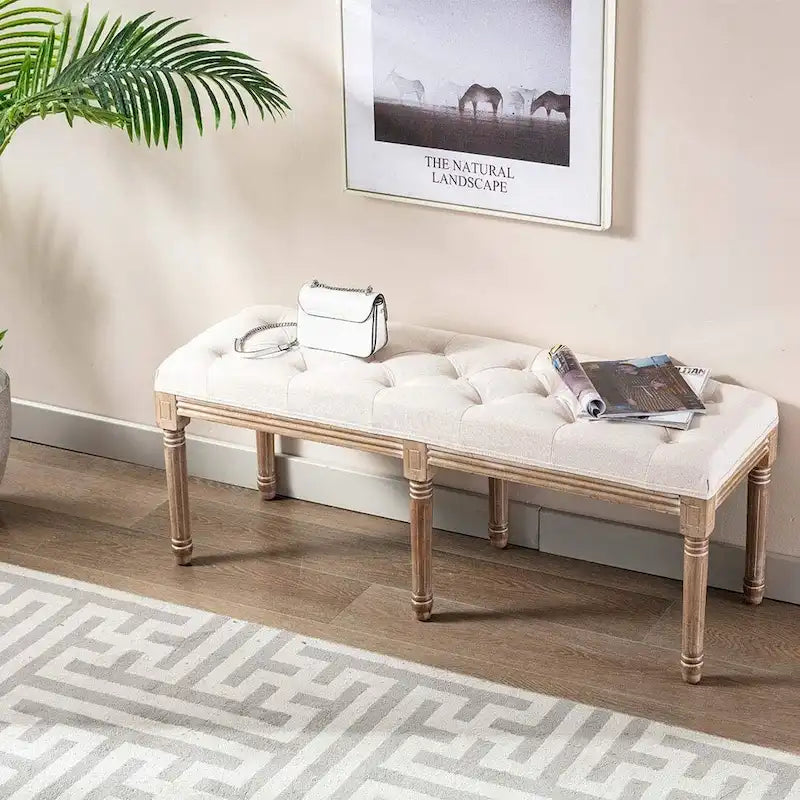 Banc de siège ottoman rectangulaire capitonné extra-long 48 po - Beige