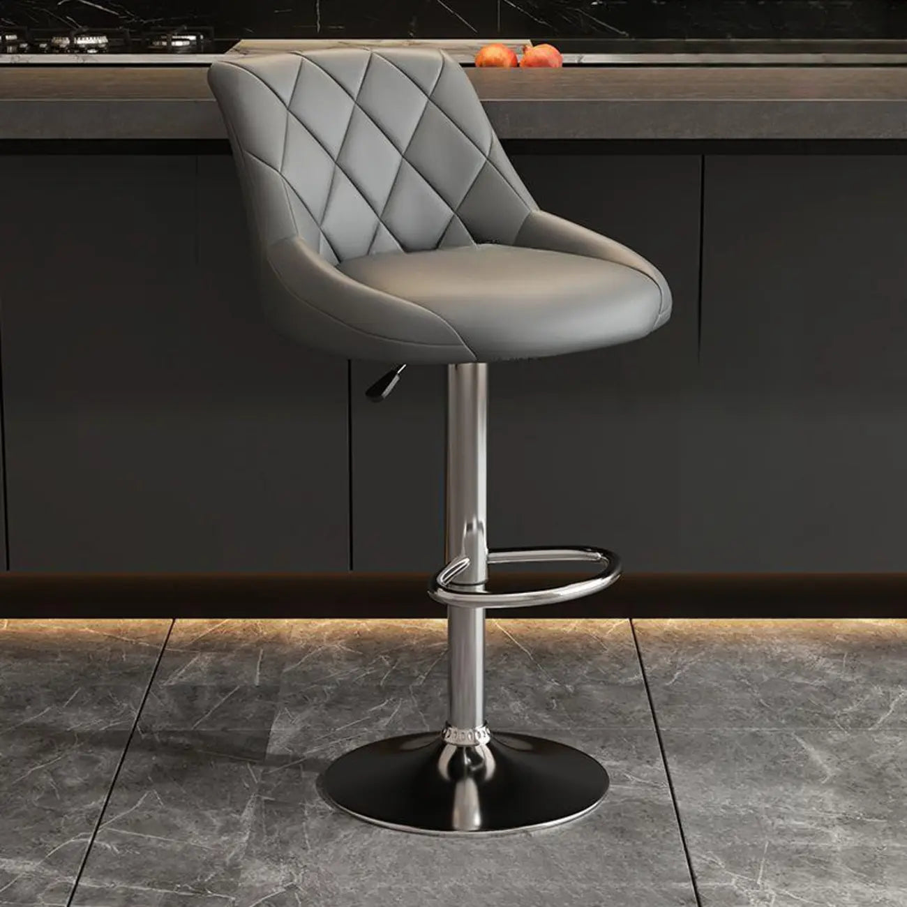 Tabouret de bar pivotant, capitonné en losanges, réglable, cuir PU noir et rouge