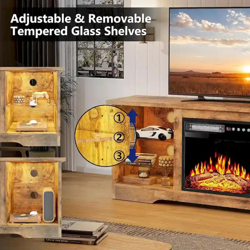 Meuble TV cheminée Bossin 58" avec foyer électrique 18", centre de divertissement moderne pour téléviseurs 65", console TV