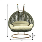 LeisureMod Fauteuil suspendu œuf 2 places avec support - Balançoire / hamac de patio en rotin osier pour extérieur/intérieur avec coussins