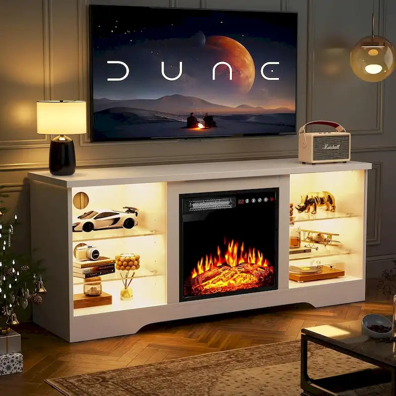 Meuble TV cheminée Bossin 58" avec foyer électrique 18", centre de divertissement moderne pour téléviseurs 65", console TV