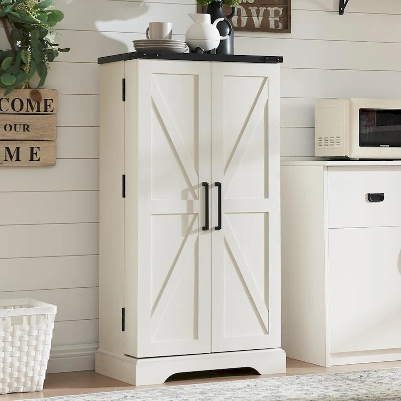 47 armoire de cuisine de ferme, buffet de rangement avec portes de grange - N/A