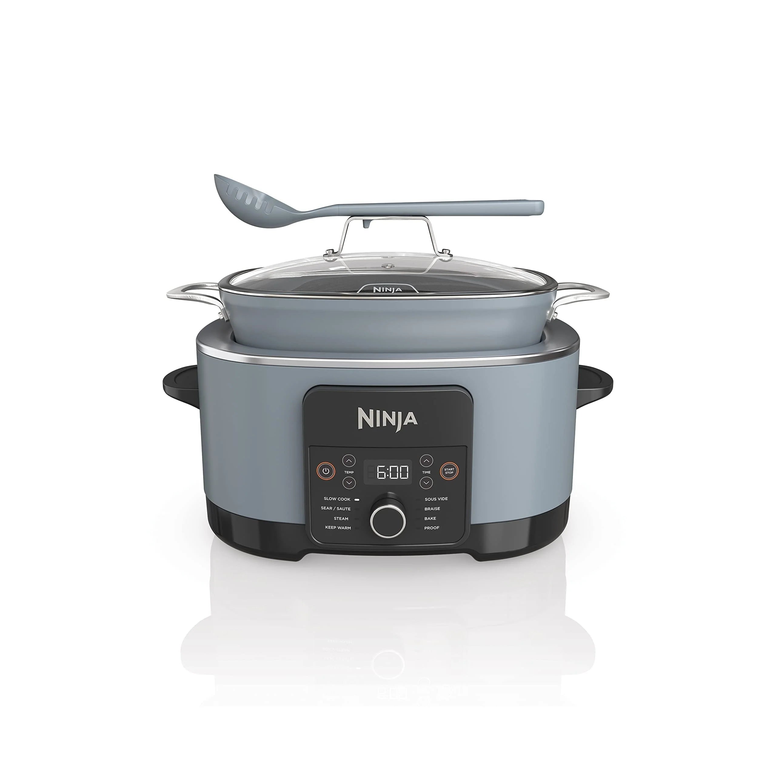 Multicuiseur de 8,0 litres, avec 8-en-1 : mijoteuse, cocotte, cuiseur vapeur, couvercle en verre, cuillère intégrée, récipient allant au four jusqu'à 260 °C