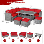 Ensemble de salle à manger Costway 7 pièces en rotin pour terrasse, canapé sectionnel et pouf - Voir détails