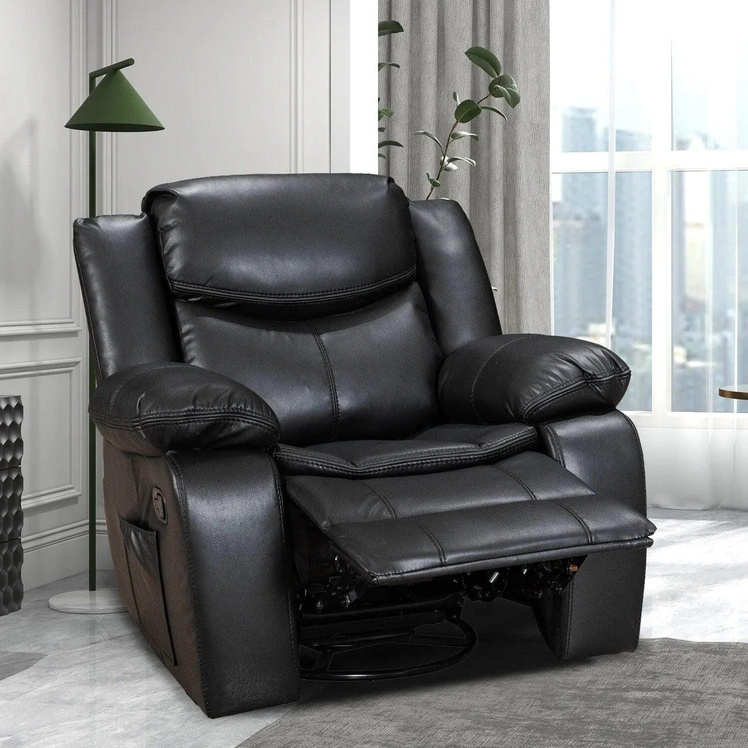 Fauteuil inclinable massant et chauffant en cuir, assise large et durable