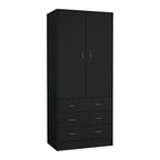 19 Armoire moderne à deux portes avec 3 tiroirs et 1 tringle de penderie pour chambre à coucher