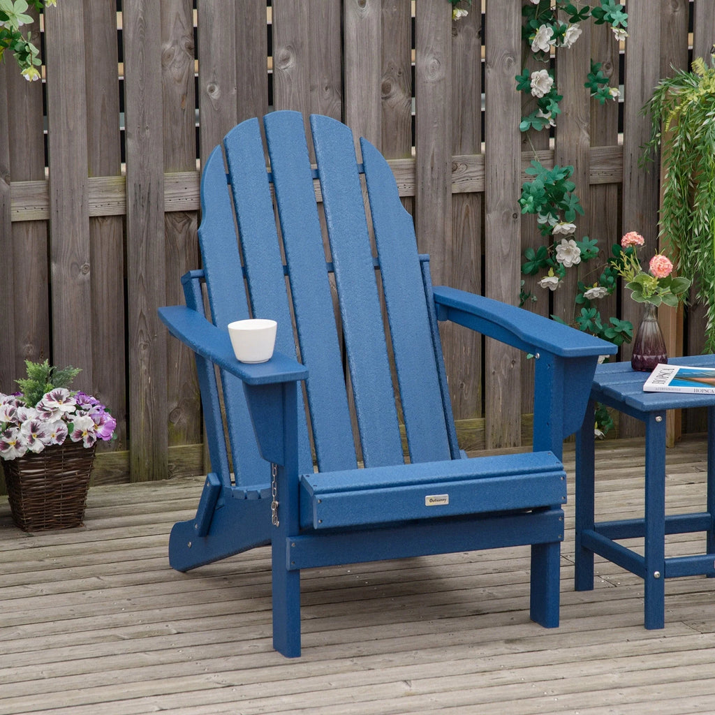 Chaise Outsunny Adirondack Pliante, Chaises de Plage Longues en Plastique HDPE Tout Temps pour Patio, Terrasse et Mobilier de Jardin