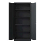 Armoire de rangement de garage en métal 72H, armoire de rangement noire en acier avec portes et 4 étagères
