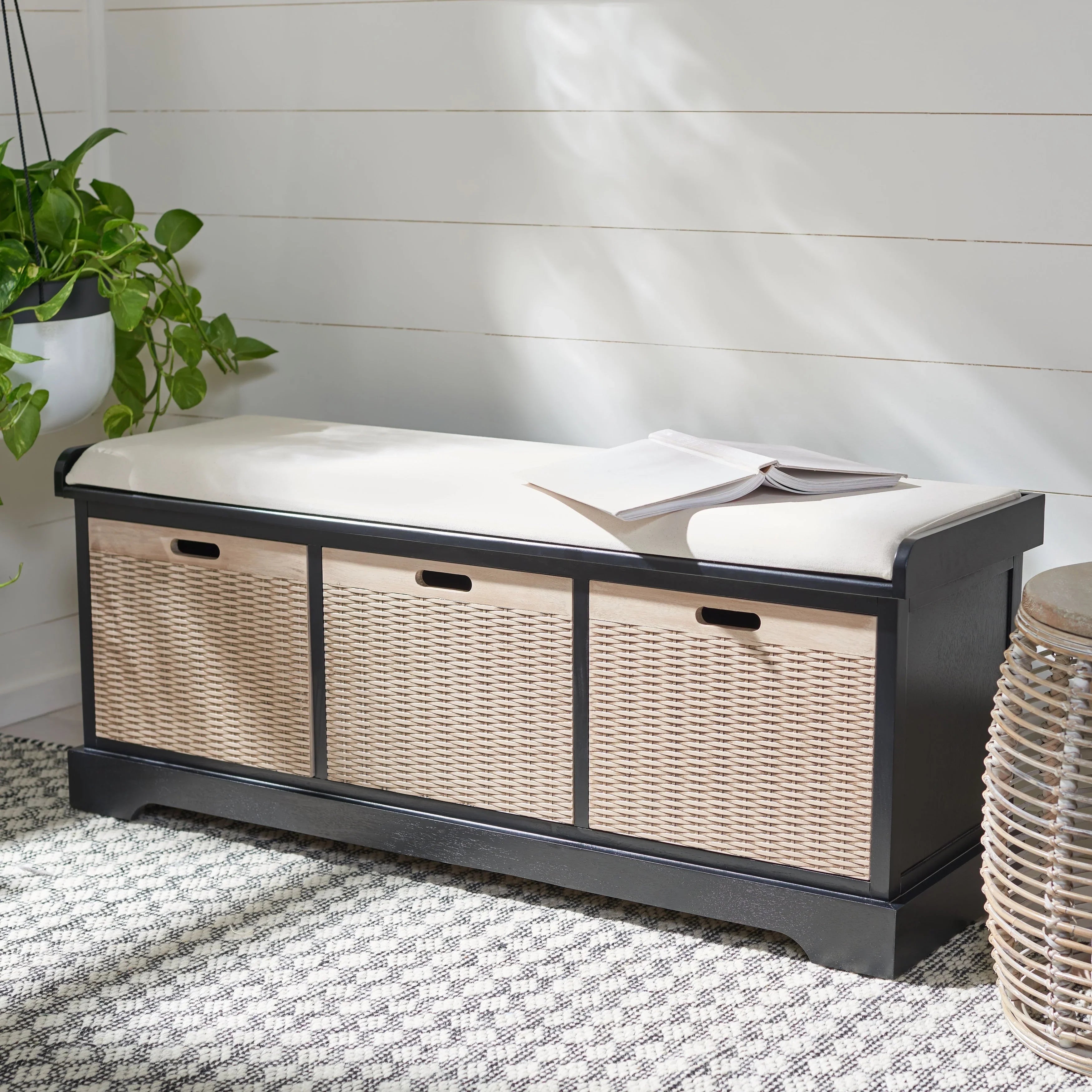 Banc de rangement SAFAVIEH Fiorello 3 tiroirs avec coussin - 47,3 L x 15 P x 19 H - 47Lx15Px19H