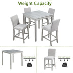 Ensemble de salle à manger moderne 5 pièces avec table carrée hauteur comptoir et 4 chaises rembourrées