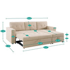 Canapé d'angle réversible avec lit gigogne, méridienne de rangement, pieds durables,