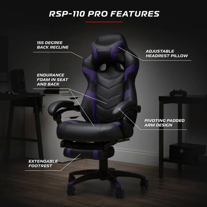 Chaise de jeu RESPAWN 110 Pro - Chaise de jeu avec repose-pieds, chaise de bureau ergonomique