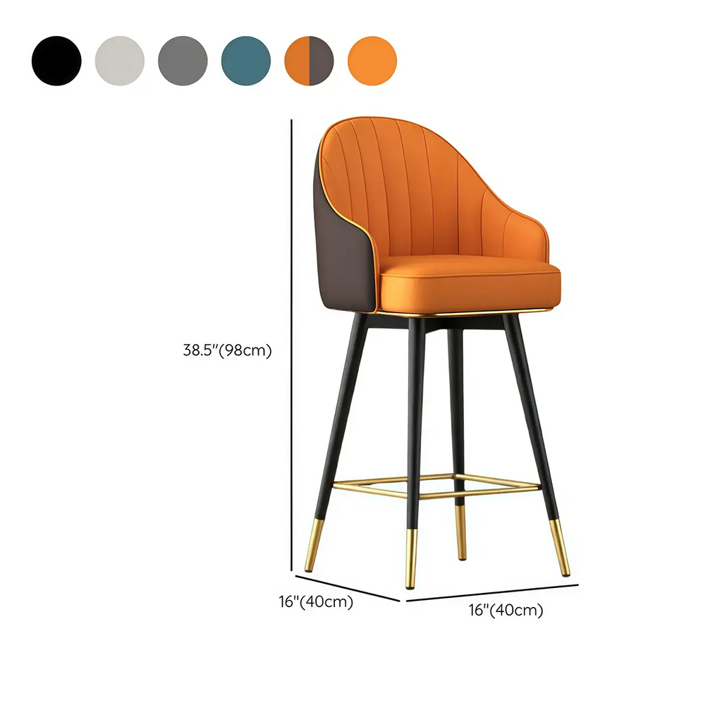 Tabouret de bar Art Déco pivotant en cuir avec dossier et assise rembourrés
