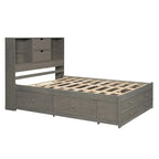 Lit plateforme King Size avec tête de lit de rangement et 8 tiroirs