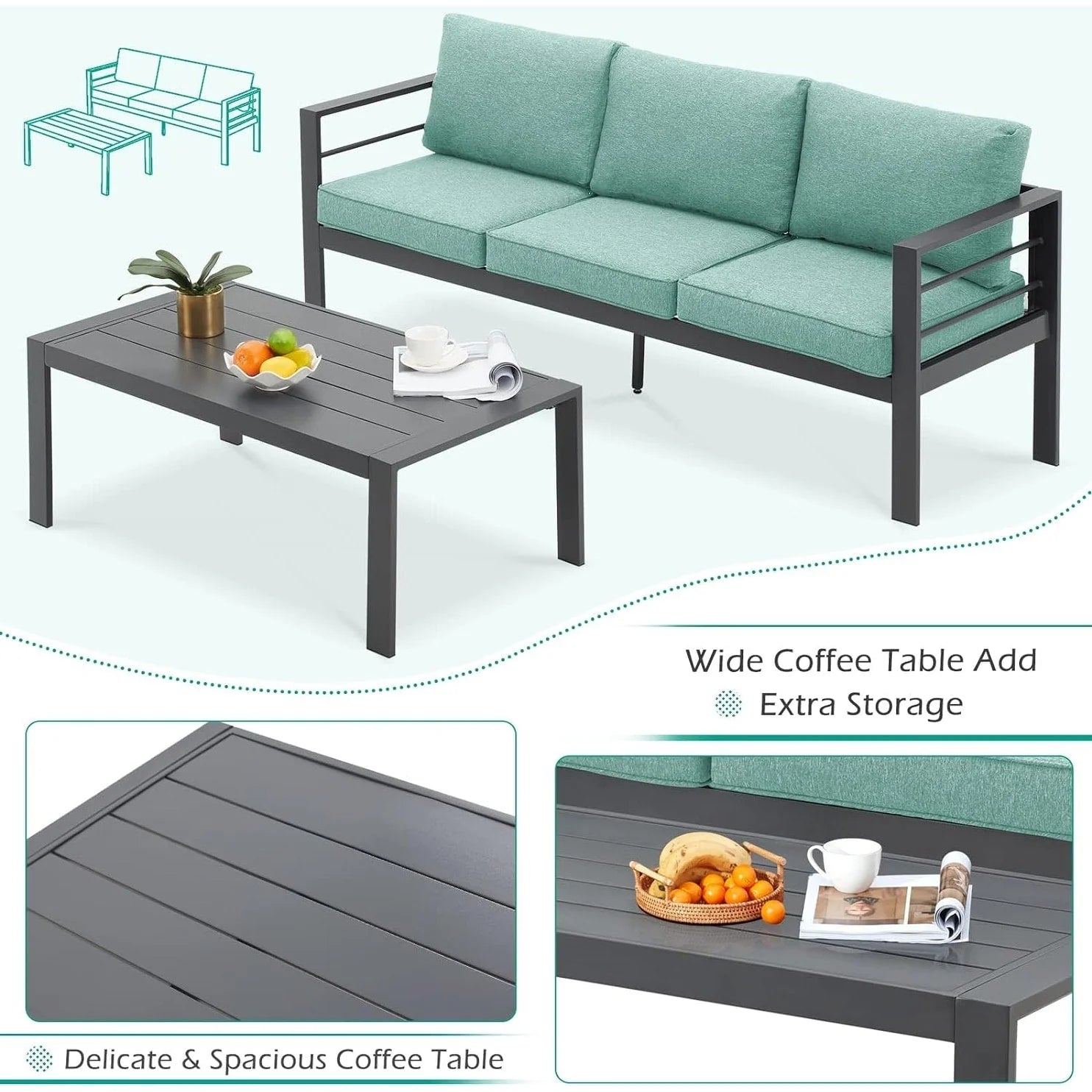 AECOJOY Ensemble de 7 Meubles de Jardin en Aluminium pour Extérieur