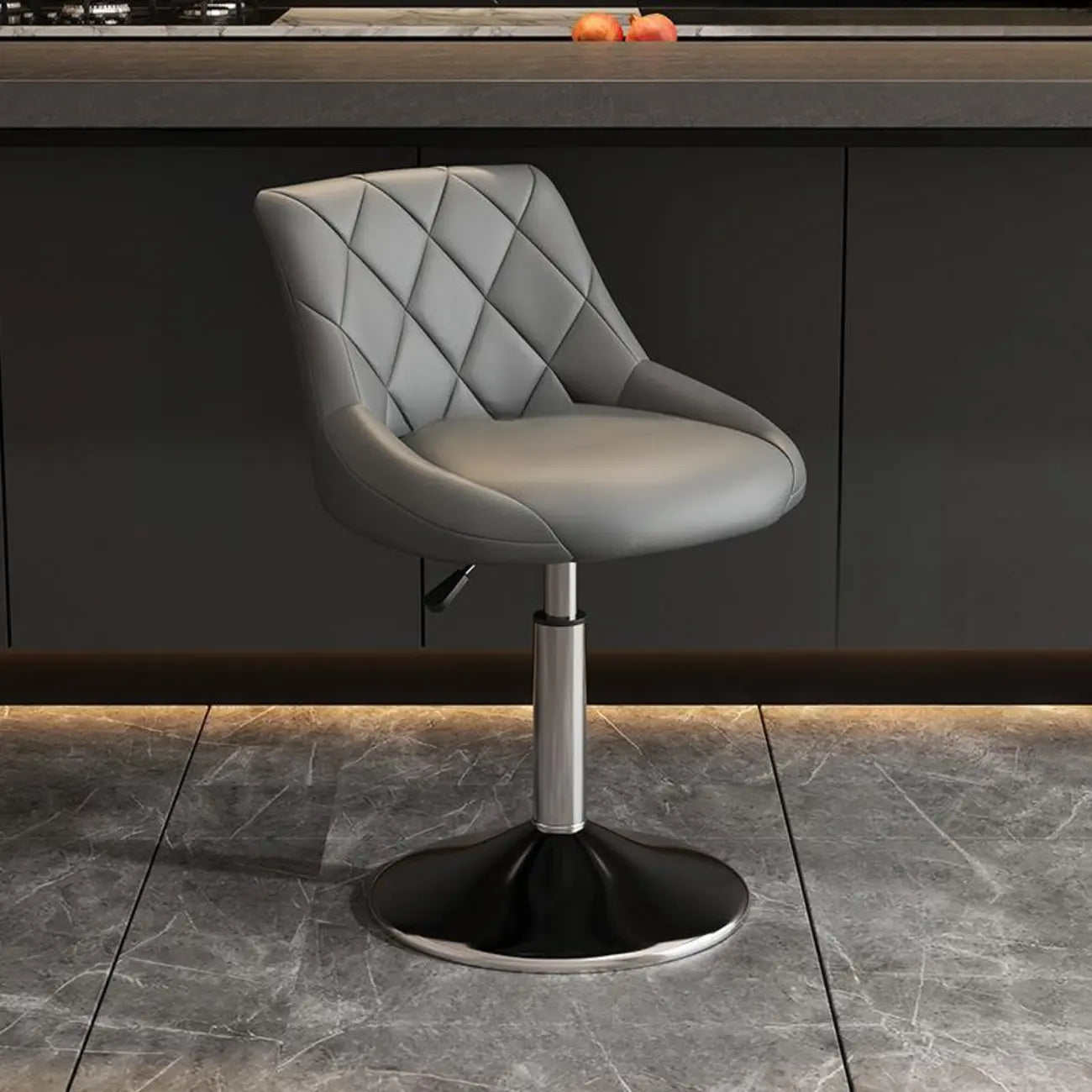 Tabouret de bar pivotant, capitonné en losanges, réglable, cuir PU noir et rouge