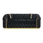 Canapé 3 places Velvet 90,6 po avec 2 oreillers, coussins haute densité, accents dorés et oreillers