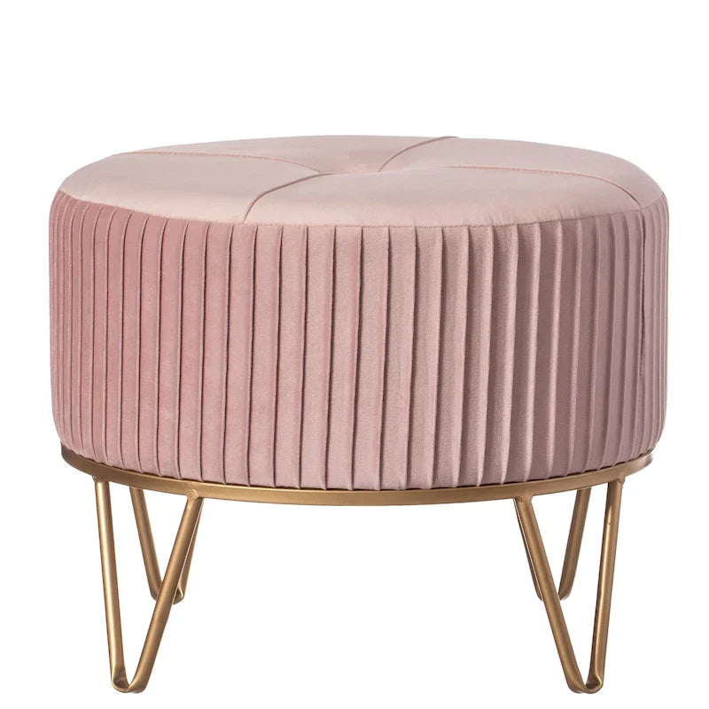 Tabouret pouf rond en velours surélevé avec base dorée épingle à cheveux