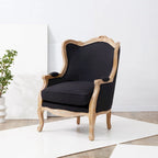 Fauteuil à oreilles Safavieh Couture Kali en chêne et lin naturel - 34 larg. x 34 prof. x 40 haut.
